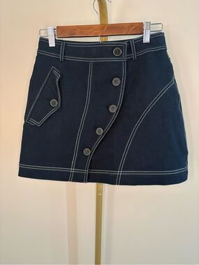 Derek Lam 10 Crosby Asymmetrical Mini Skirt with White Stitching